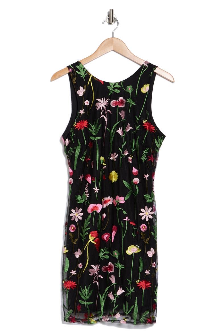 Fresh Cut Floral Embroidered Sheath Dress, Alternate, color, BLACK MULT