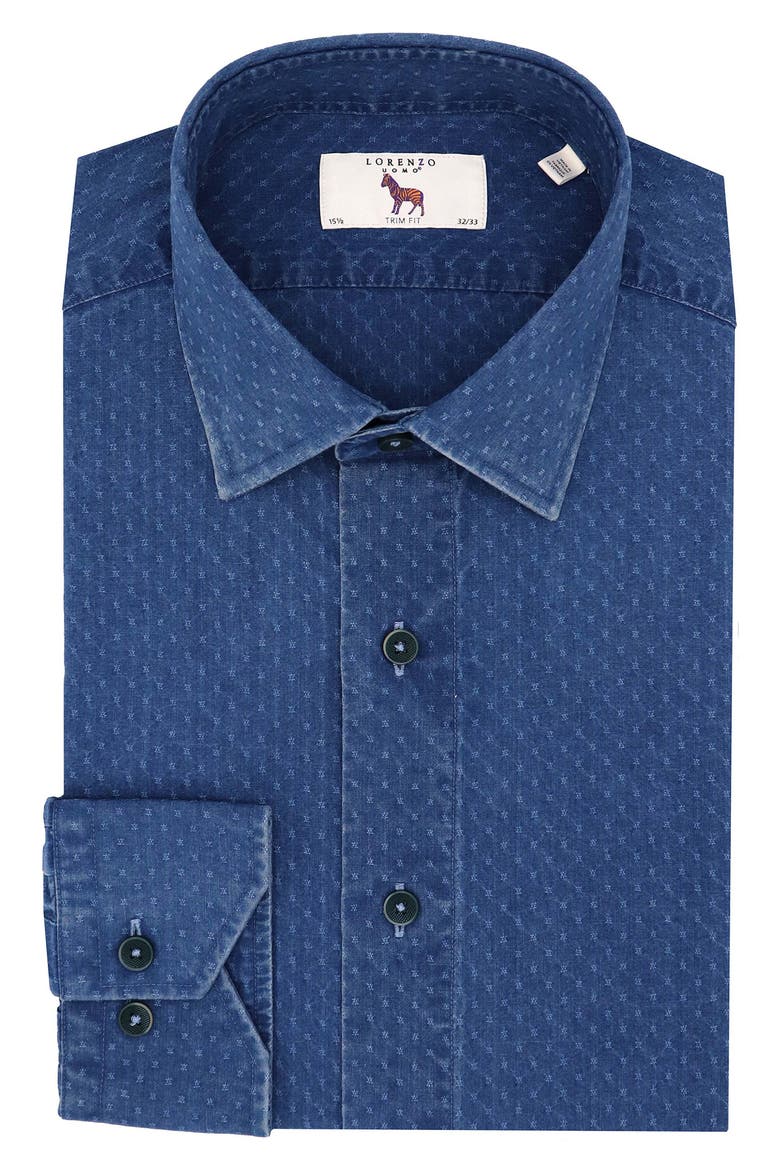 Trim Fit X-Embroidery Dress Shirt, Main, color, DENIM
