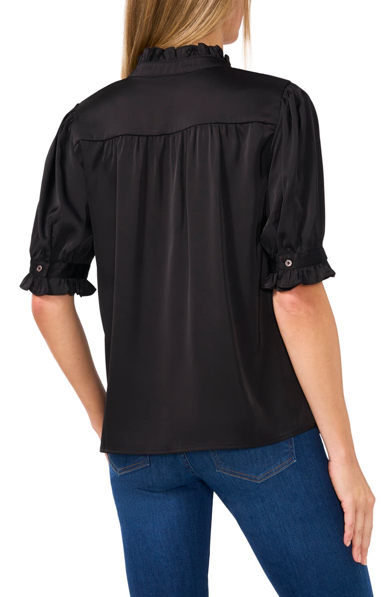 CeCe Frill Cuff Satin Button-Up Shirt, Alternate, color, 