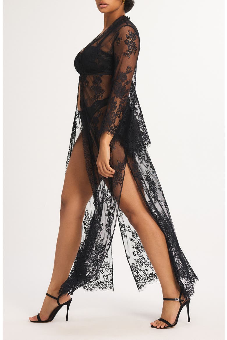 Lace Flow Maxi Robe, Alternate, color, BLACK CAVIAR