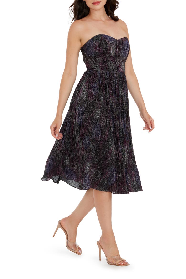 Rosalie Strapless Metallic Cocktail Dress, Alternate, color, EGGPLANT MULTI