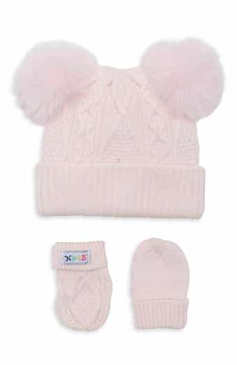 Kids' Double Pom Cable Knit Beanie & Mittens Set