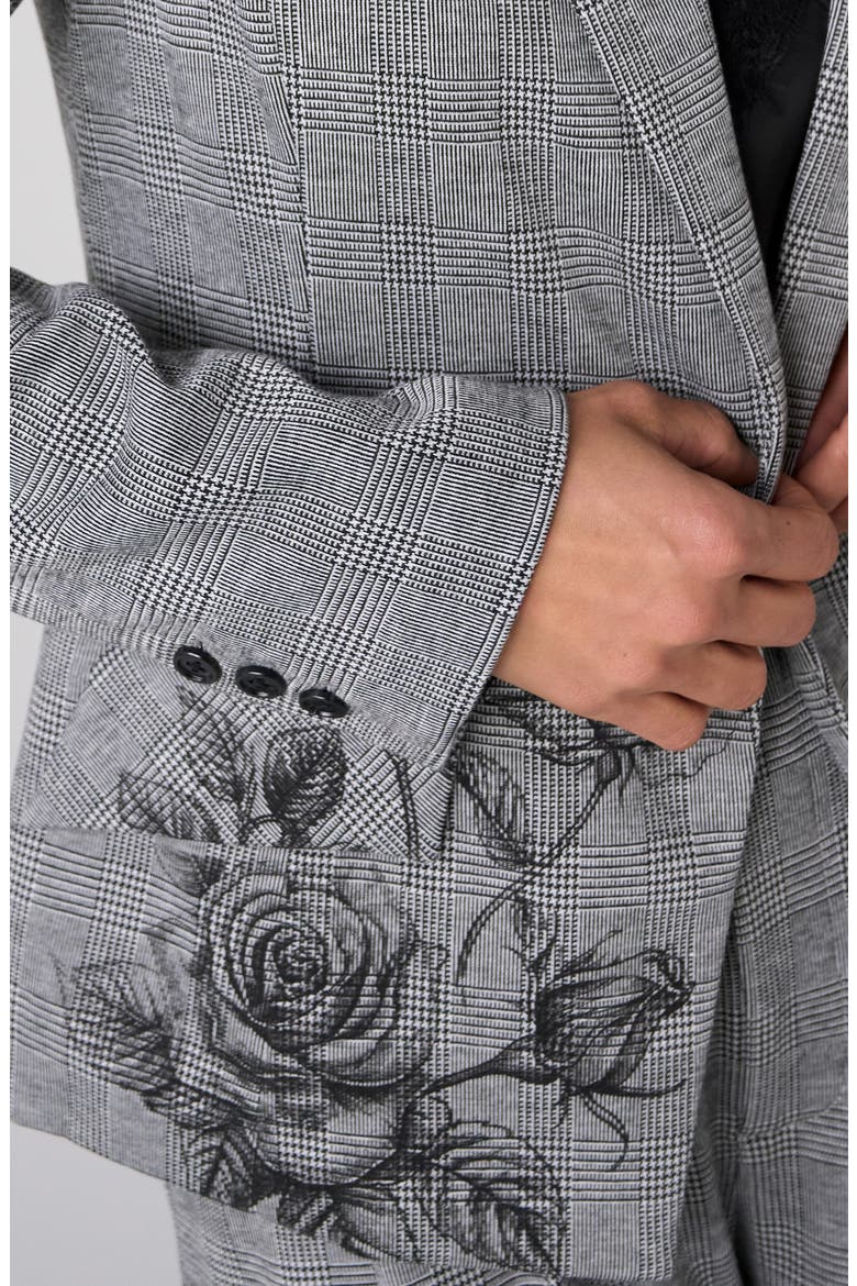 Floral Detail Glen Plaid Blazer, Alternate, color, BLACK/ WHITE