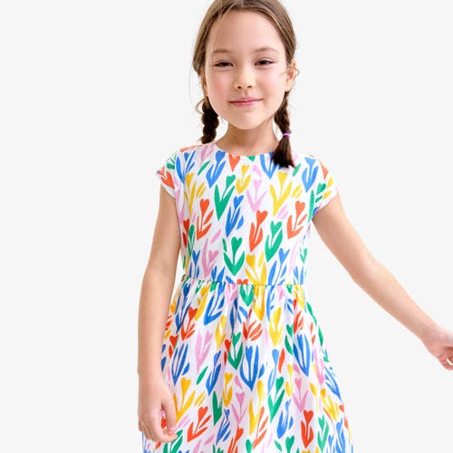 Primary Kids Backyard Dress In Rainbow Tulip Fields In White Rainbow Tulips