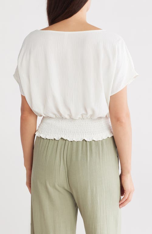 Renee C Short Sleeve Smocked Hem Blouson Top In White