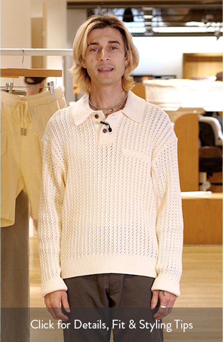 Duane Open Stitch Long Sleeve Polo Sweater, sales video thumbnail