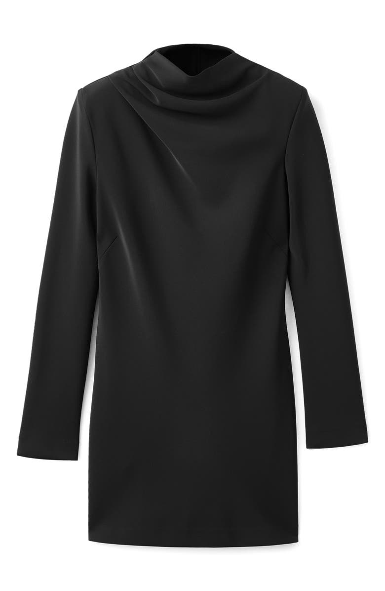 MANGO Drape Neck Long Sleeve Dress, Alternate, color, Black