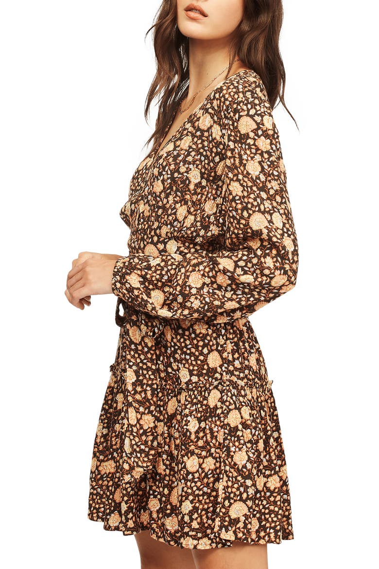 Golden Glow Floral Long Sleeve Dress, Alternate, color, BLACK