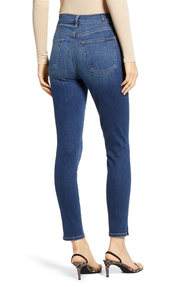 7 For All Mankind High Waist Side Snip Ankle Skinny Jeans, Alternate, color,
