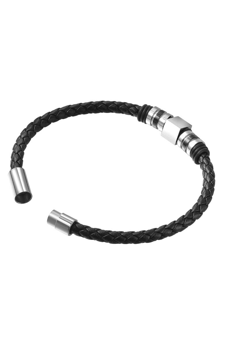 VAN HEUSEN Men's Ornament Leather Bracelet, Alternate, color, Silver