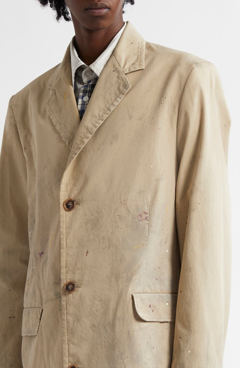 MM6 Maison Margiela Paint Splatter Gabardine Car Coat, Alternate, color, Beige
