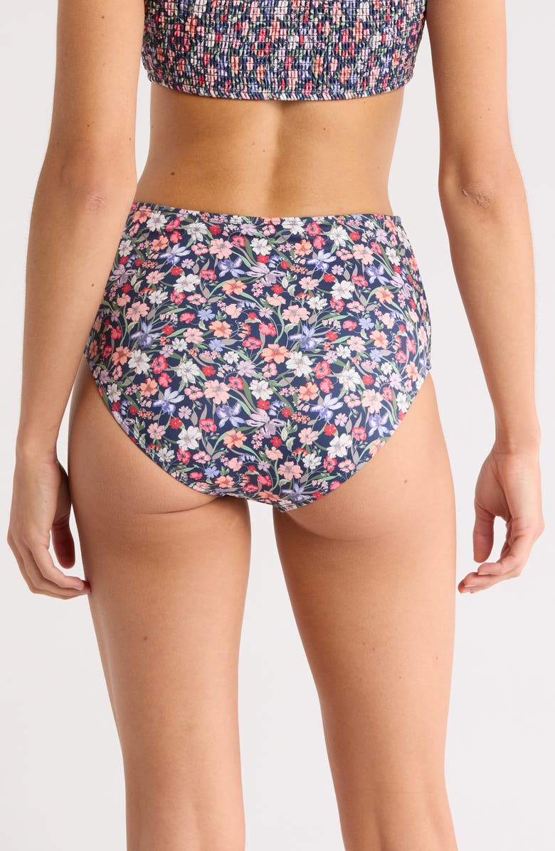 Hutch Smocked High Waist Bikini Bottoms, Alternate, color, Navy Garden