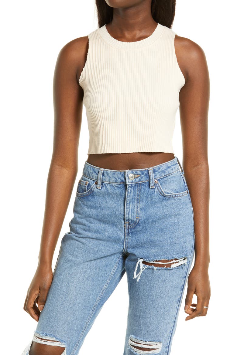 Wide Rib Cotton Blend Crop Tank Top, Main, color, TAN
