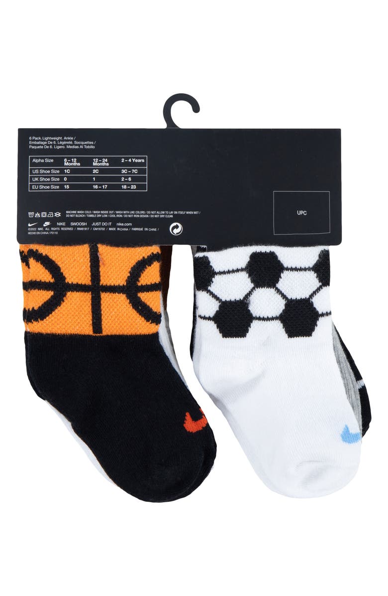 Nike Swoosh 6-Pack Sport Ball Assorted Socks, Alternate, color, Dark Grey Heather