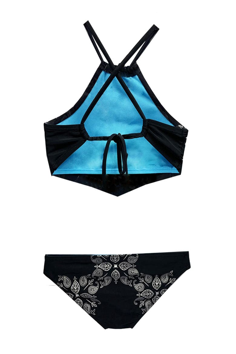 Foil Printed Tankini Swimsuit, Alternate, color, BLACK