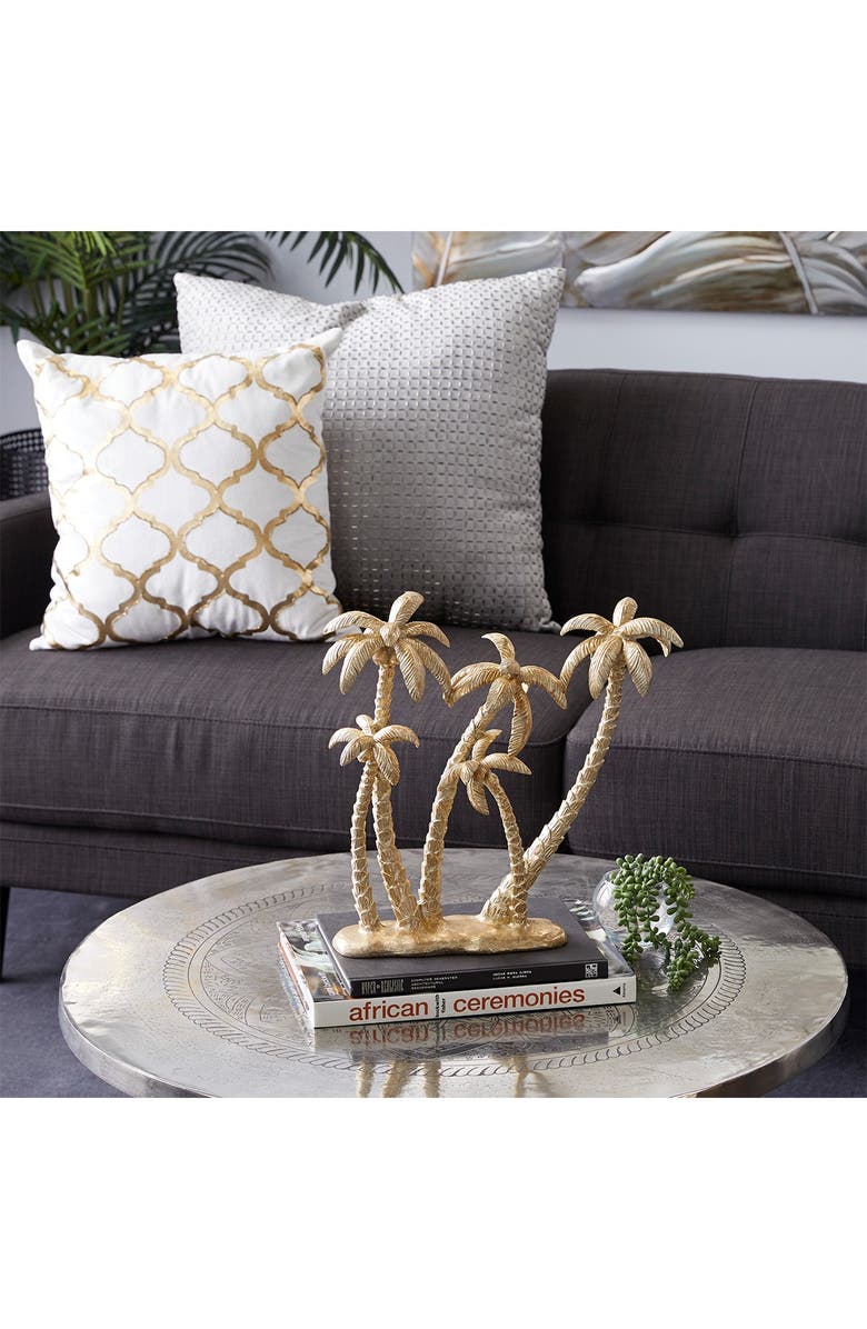 WILLOW ROW Goldtone Polyresin Palm Tree Sculpture, Alternate, color, Gold