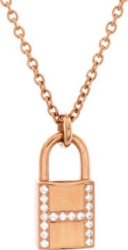 Pre-Owned Hermes Amulettes Cadenas Pendant Necklace 18K Rose Gold with Diamonds