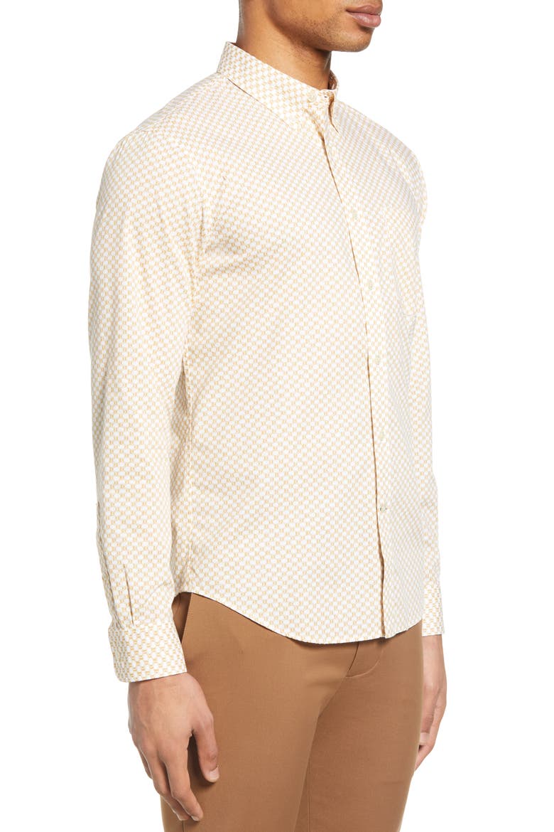 Slim Fit Honeycomb Print Button-Down Shirt, Alternate, color, WHITE/ YELLOW
