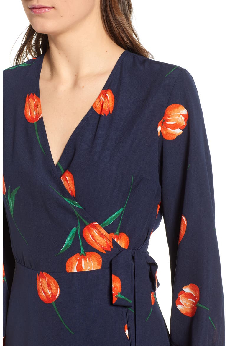 Floral Wrap Mini Dress, Alternate, color, NAVY TULIP
