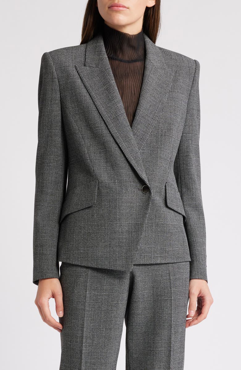 BOSS Jarinara Wrap Front One-Button Blazer, Main, color, Charcoal Plaid