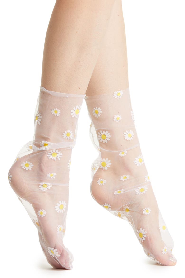 Daisy Tulle Socks, Main, color, WHITE