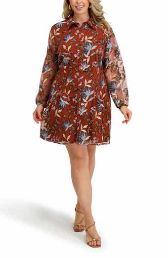 Embroidered Mesh Shirtdress