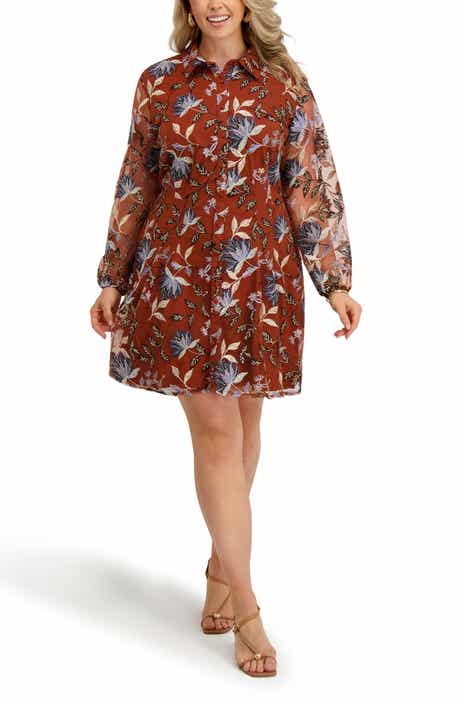 Embroidered Mesh Shirtdress