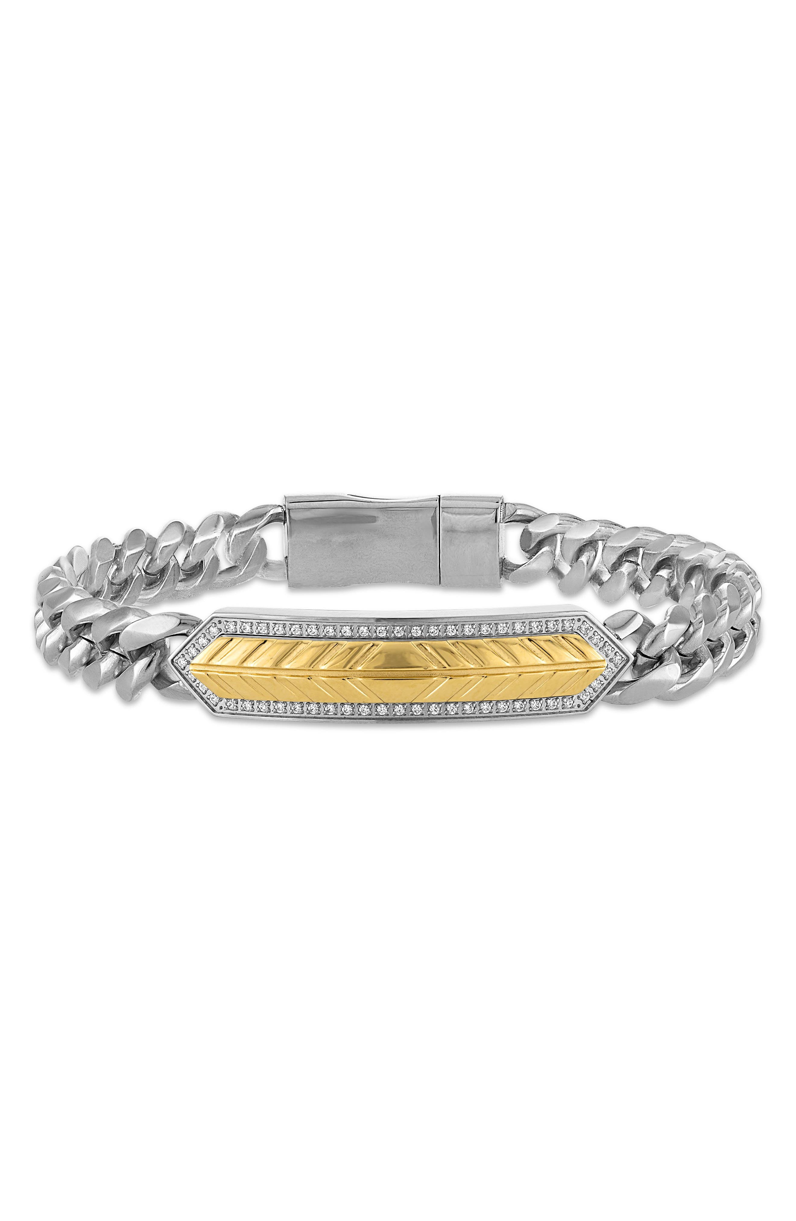 Esquire Men's Two-Tone Diamond Geometric Bar Curb Chain Bracelet