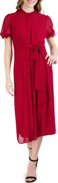 Julia Jordan Swiss Dot Ruffle Tie-Front Midi Dress