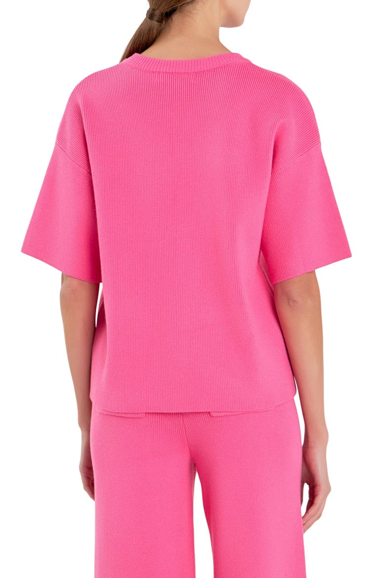 Rib Elbow Sleeve Sweater, Alternate, color, PINK