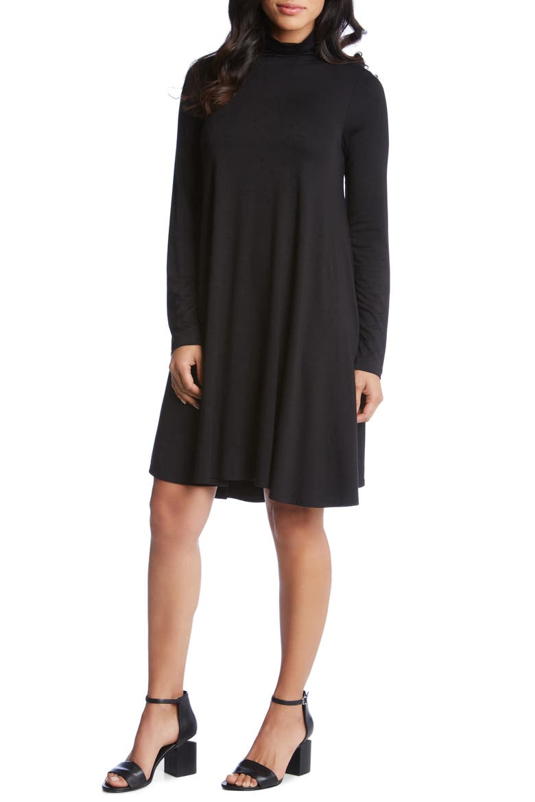 Maggie Turtleneck Trapeze Dress, Main, color, BLACK