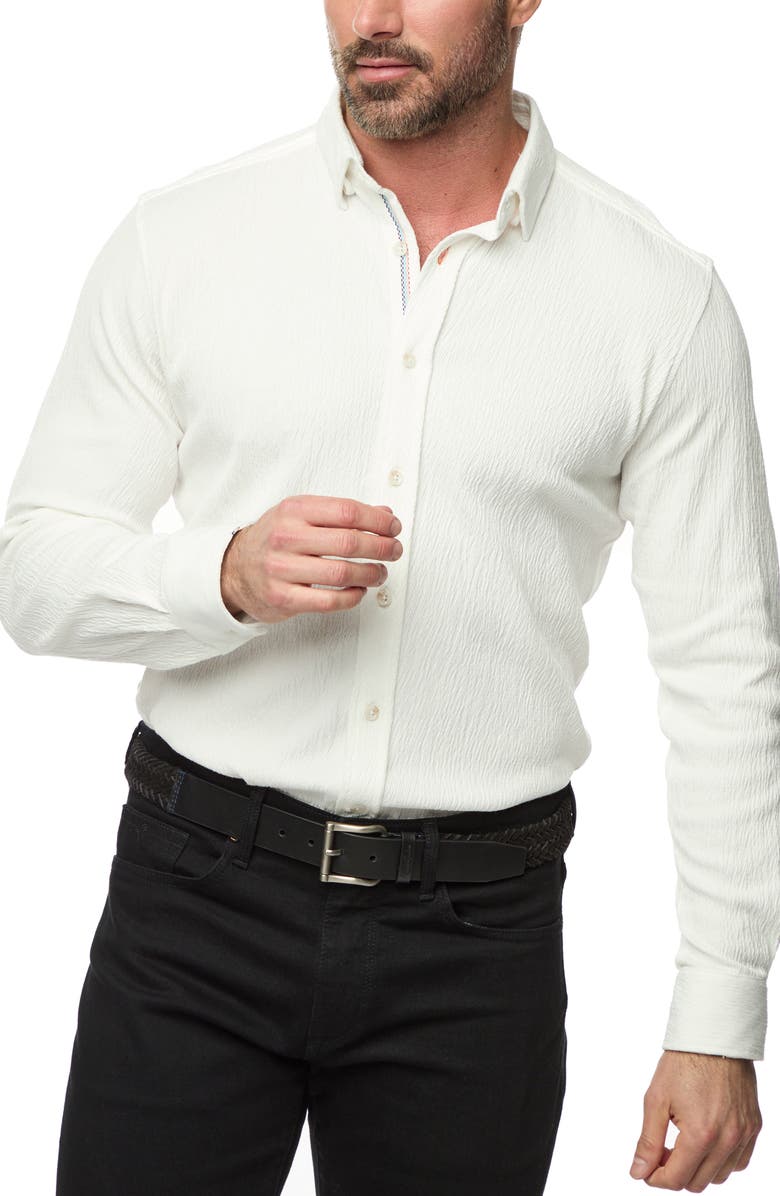 Robert Graham Hammond Tailored Fit Solid Textured Knit Button-Up Shirt, Main, color, White