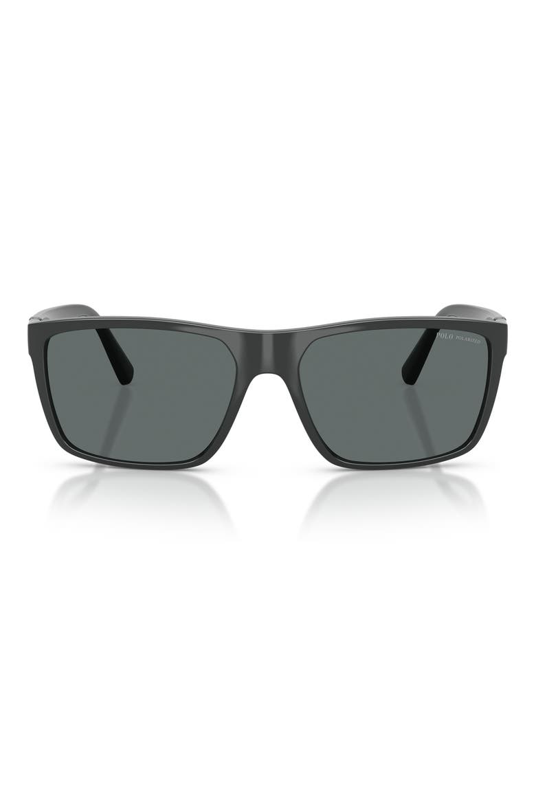 59mm Polarized Rectangular Sunglasses, Main, color, SHINY DARK GREY / DARK GREY