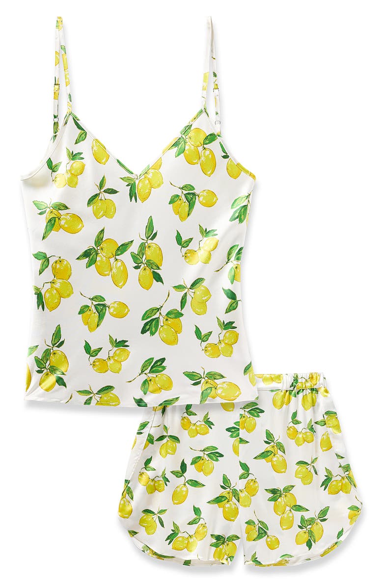 Petite Plume Amalfi Lemons Mulberry Silk Short Pajamas, Alternate, color, 