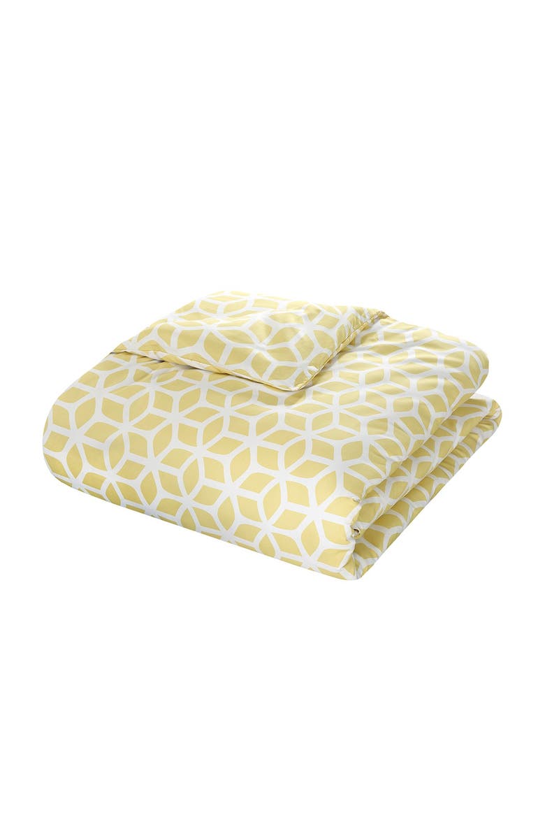 CHIC Queen Avaline Geometric Diamond Printed Reversible Duvet Cover 3-Piece Set - Yellow, Alternate, color, 