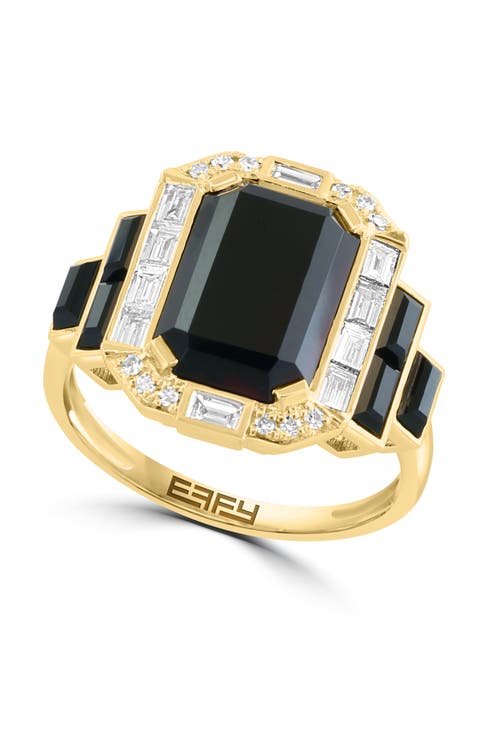 14K Yellow Gold Diamond & Onyx  Art Deco Ring