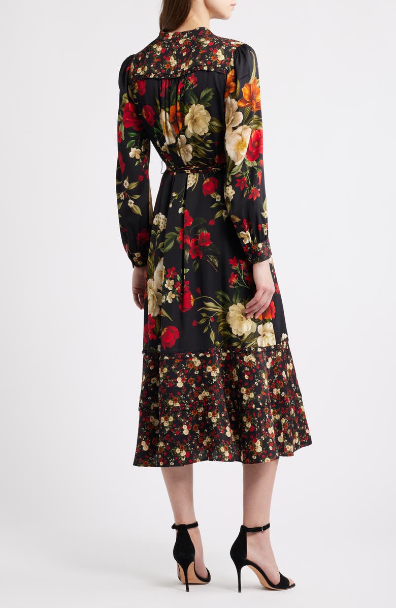 Elie Tahari The Mila Floral Long Sleeve Stretch Silk Shirtdress, Alternate, color, Lovestruck Black