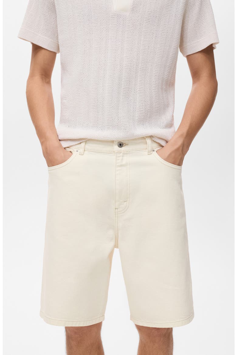 Relaxed Fit Denim Bermuda Shorts, Alternate, color, OFF WHITE