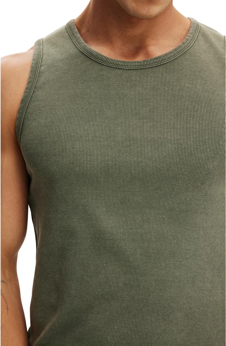 Cotton On Men's Rib Tank, Alternate, color, Military Wash