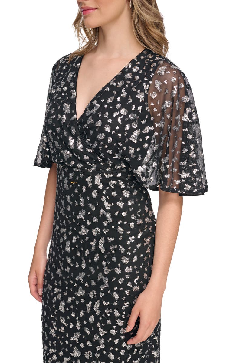 Kensie Sequin Faux Wrap Dress, Alternate, color,