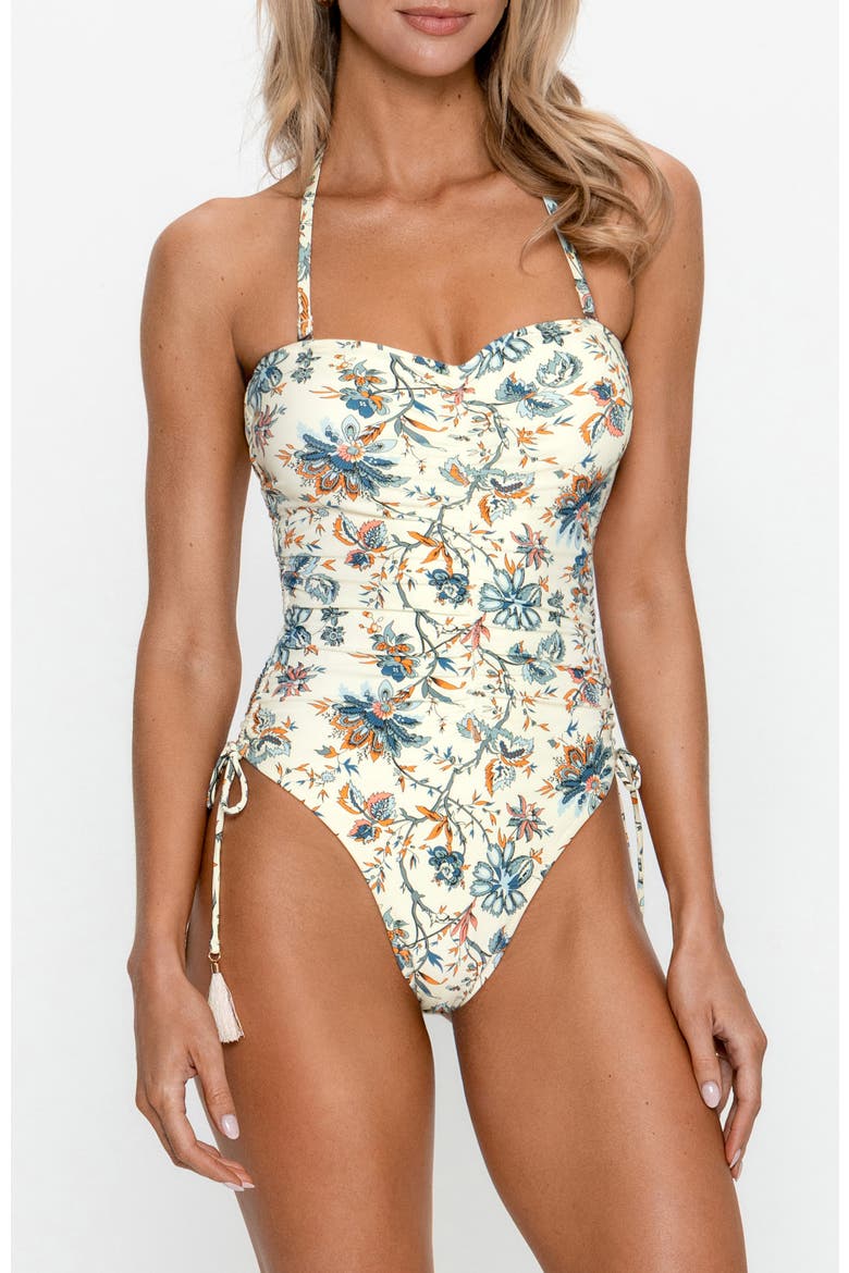 Floral Oasis Halter One-Piece Swimsuit, Main, color, Beige