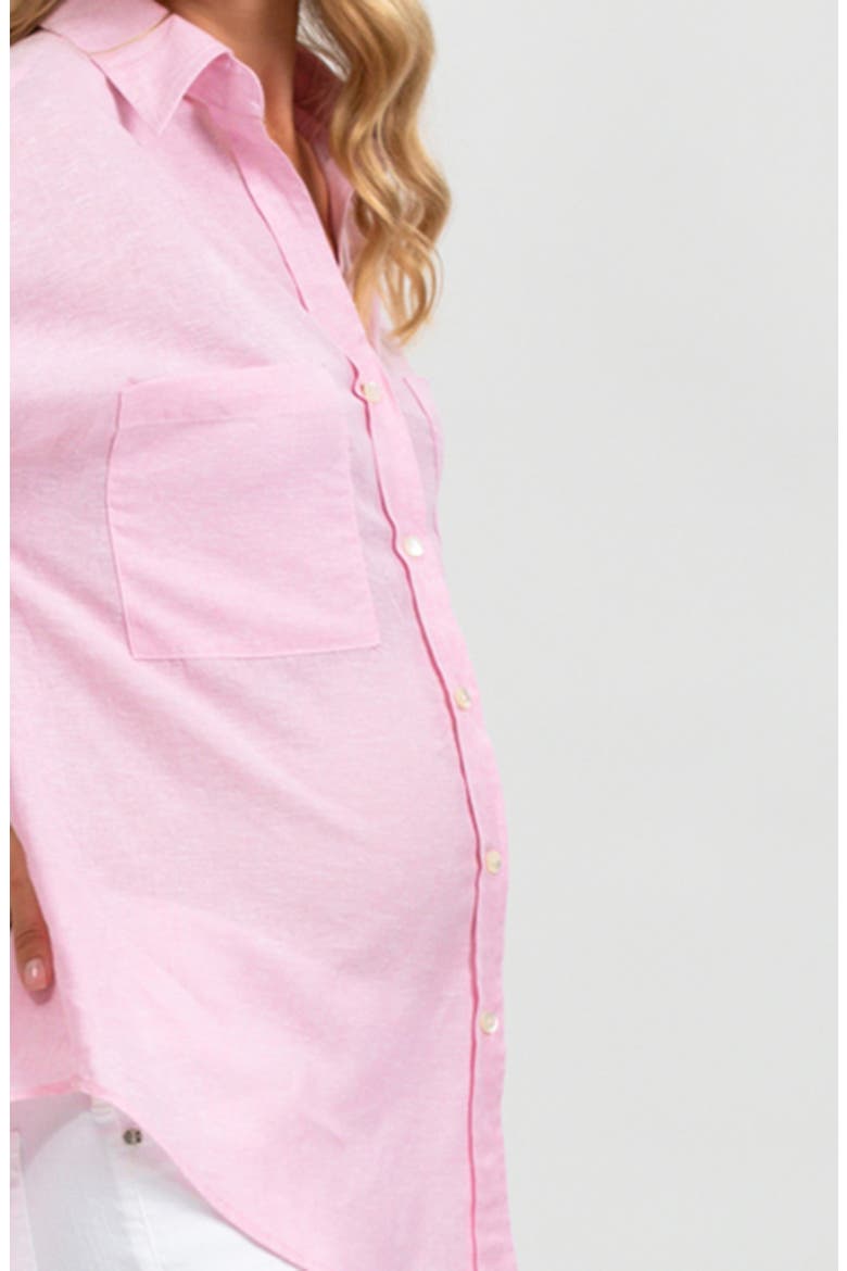Linen & Cotton Maternity Button-Up Shirt, Alternate, color, PINK