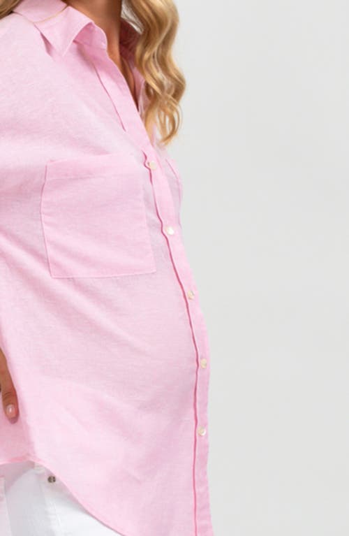 Pietro Brunelli Maternity Linen & Cotton Maternity Button-up Shirt In Pink