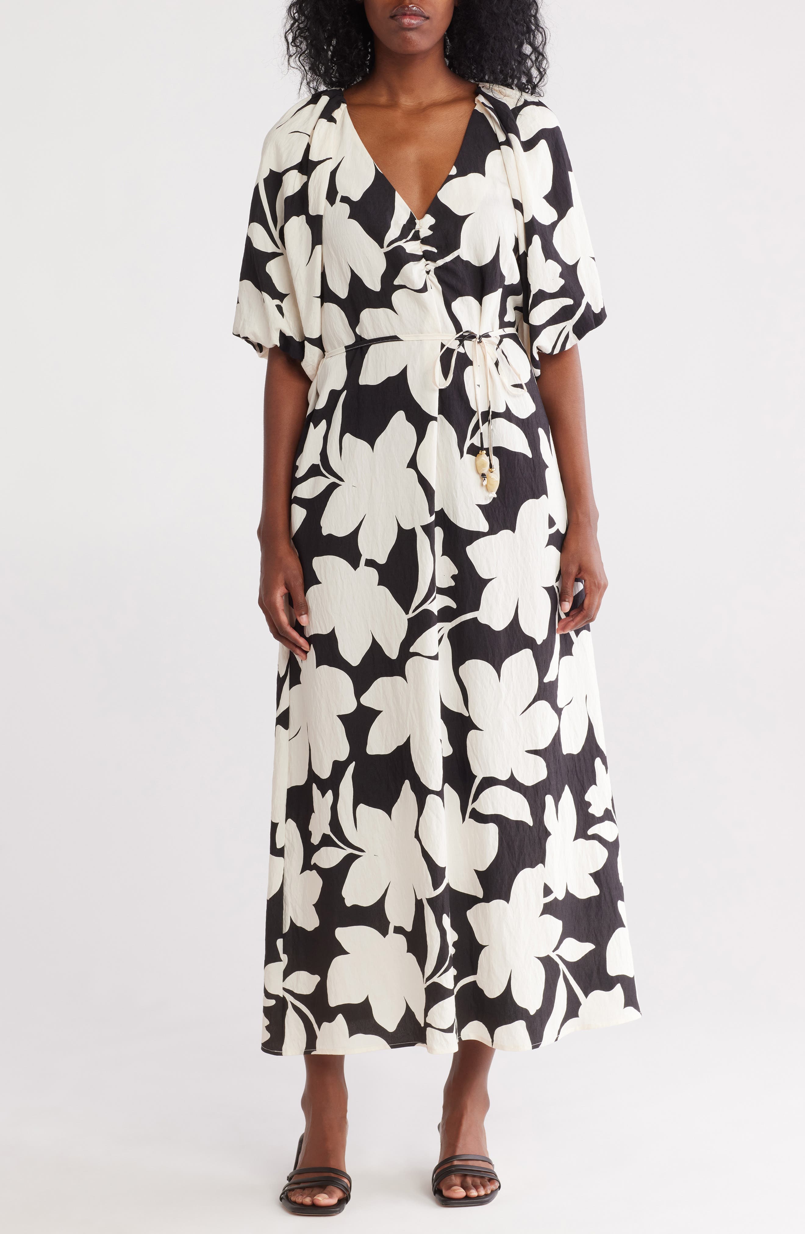 Ellen Tracy Floral Puff Sleeve Maxi Dress