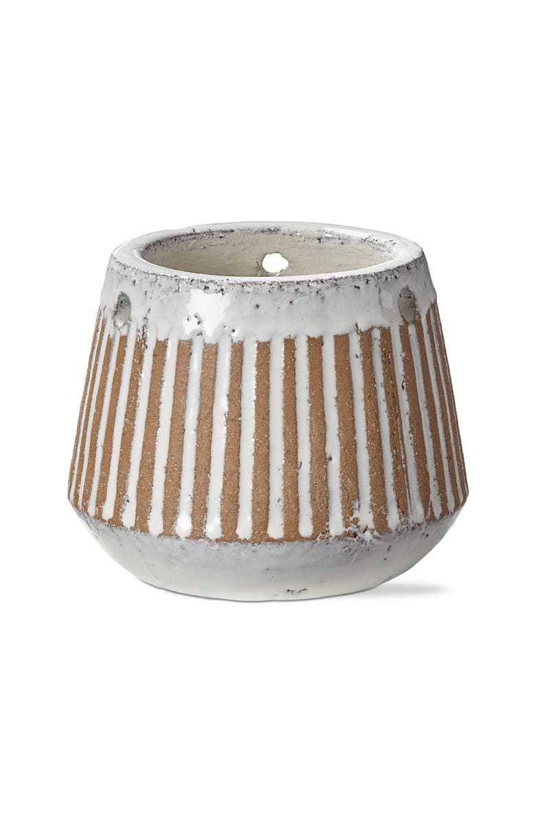 tag Laguna Linea White Striped Stoneware Planter 4.5L 4.5W 5.0H, Main, color, White
