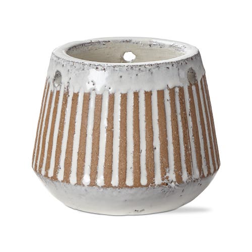 Tag Laguna Linea White Striped Stoneware Planter 4.5l 4.5w 5.0h In White