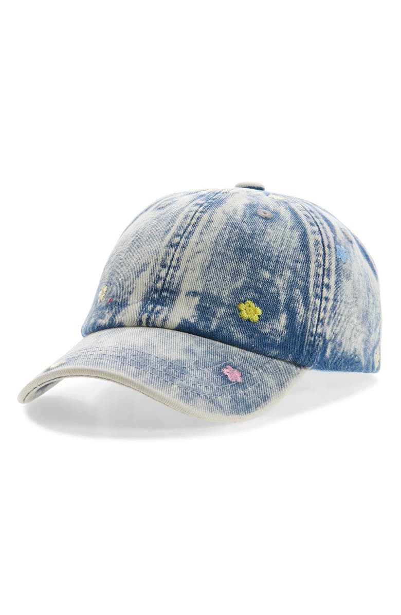 Ruby & Ry Kids' Floral Embellished Denim Baseball Cap, Main, color, Washed Indigo