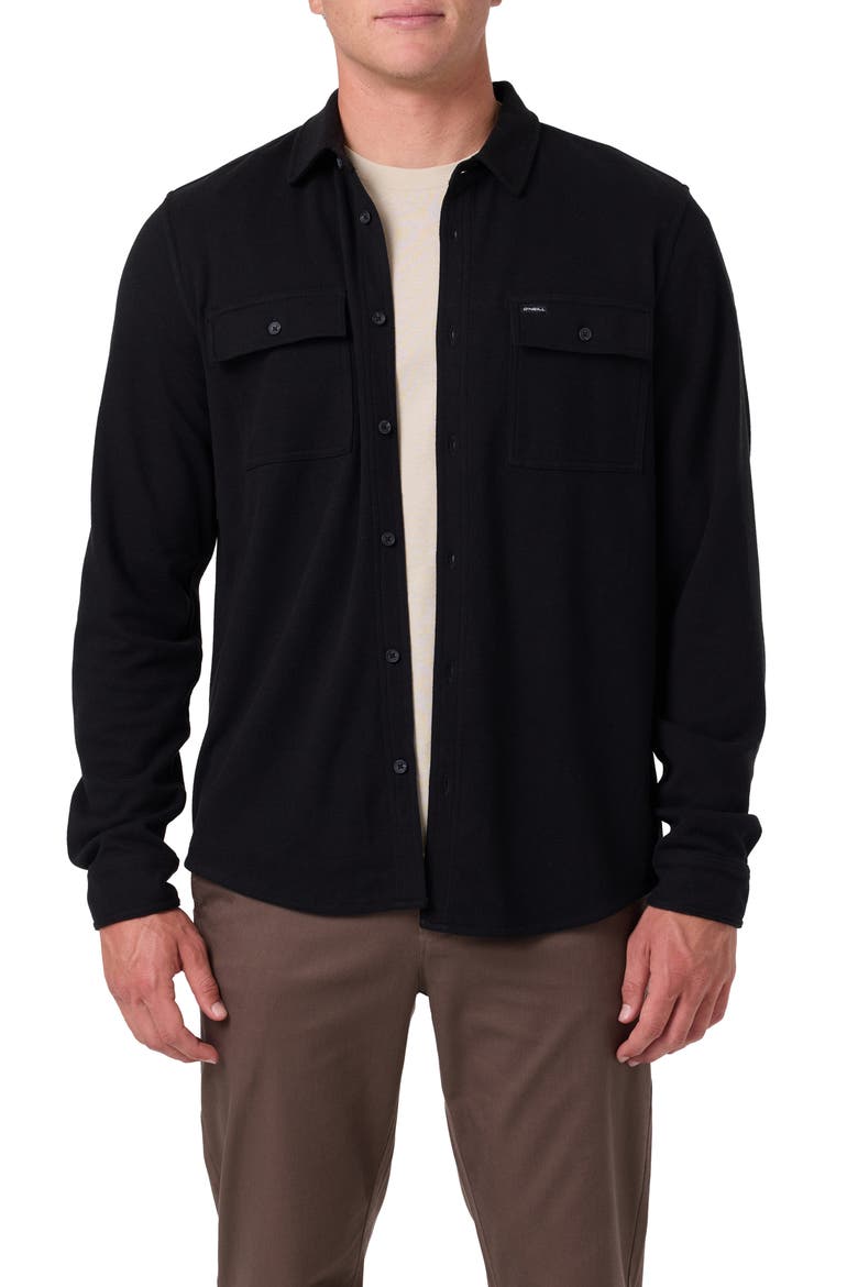 Sutton Solid Stretch Flannel Button-Up Shirt, Alternate, color, BLACK