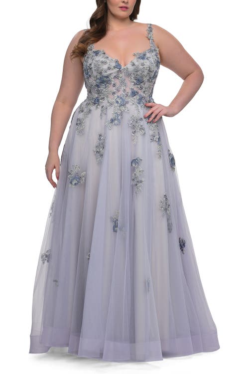 La Femme Lavender A-line Plus Size Prom Dress With Lace