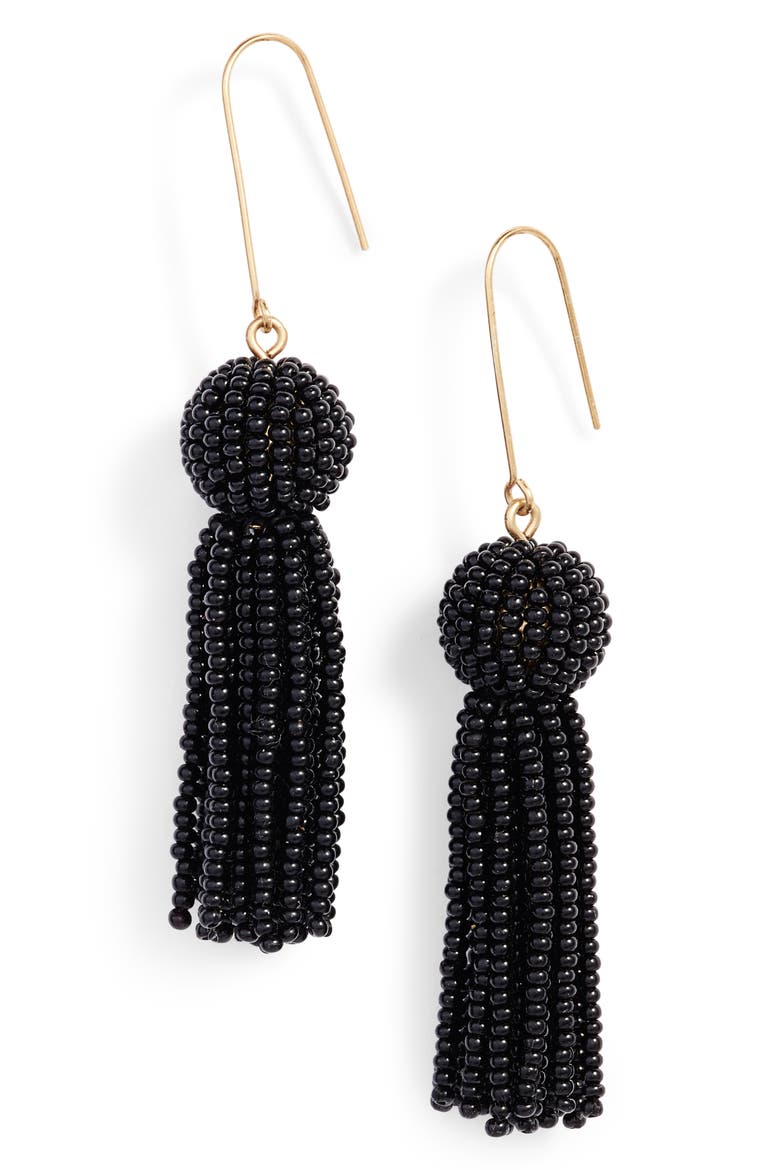 Bead Tassel Drop Earrings, Main, color, TRUE BLACK